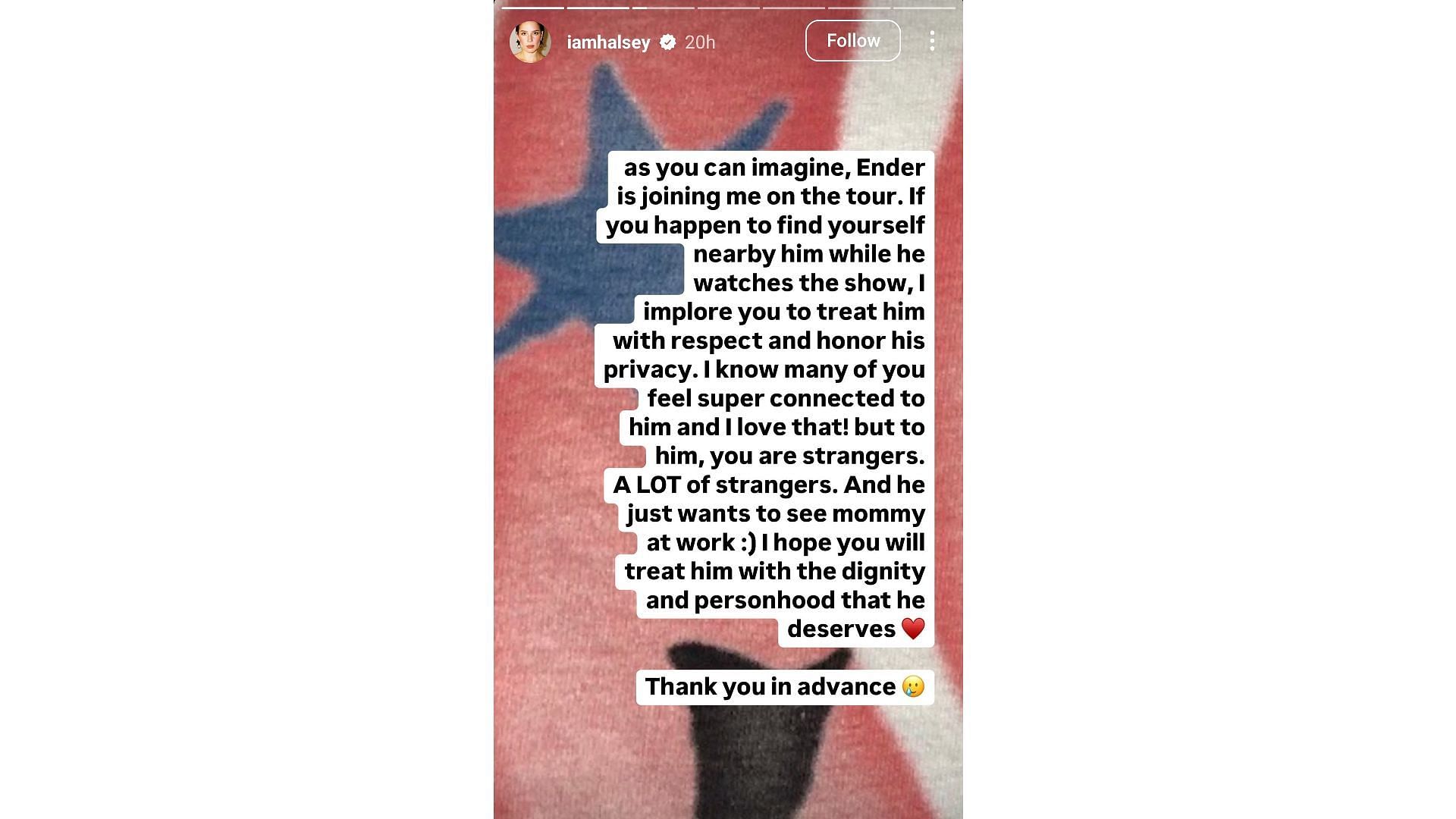 Halsey's Instagram story about her son Ender (Image via Instagram/@iamhalsey)